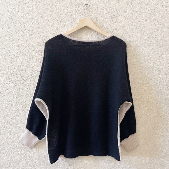 White + Warren Cashmere Sweater Colorblock Pullover Soft Classic Black Cream L - Picture 2 of 6